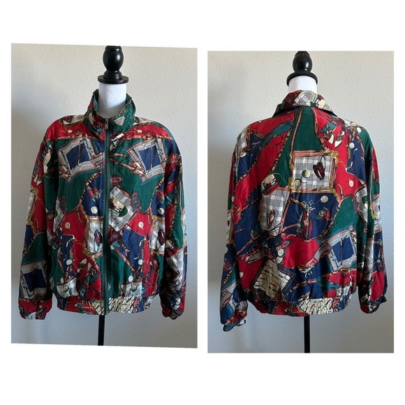 Vintage 80s EVR Golf All Over Windbreaker Silk zip Women's Jacket - Picture 1 of 17